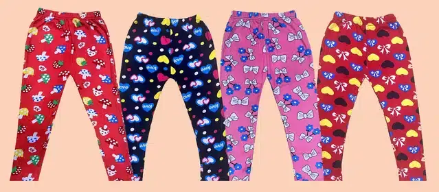 Fleece Printed Tights for Girls, Pack of 4 (Multicolor, 4-5 Years)