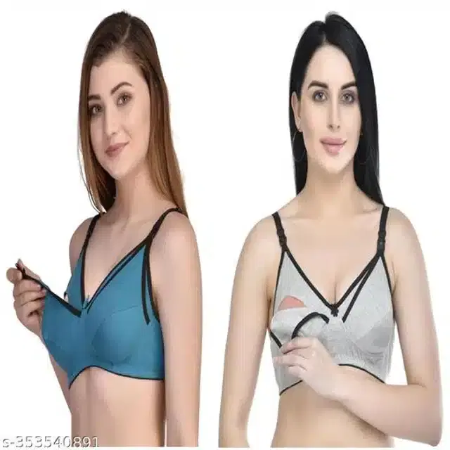 Polycotton Feeding Bra for Women, Pack of 2 (Assorted, XXL)