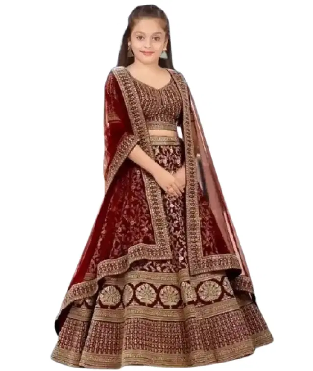 Satin Lehenga Cholis with Dupatta for Girls (3-4 Years, Maroon)