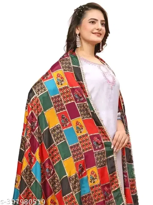 Chinon Printed Dupatta for Women (Multicolor, 2.2 m)