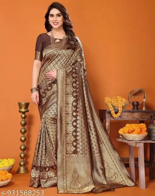 Kanjivaram Soft Banarasi Silk Saree for Women (Maroon, Free Size)