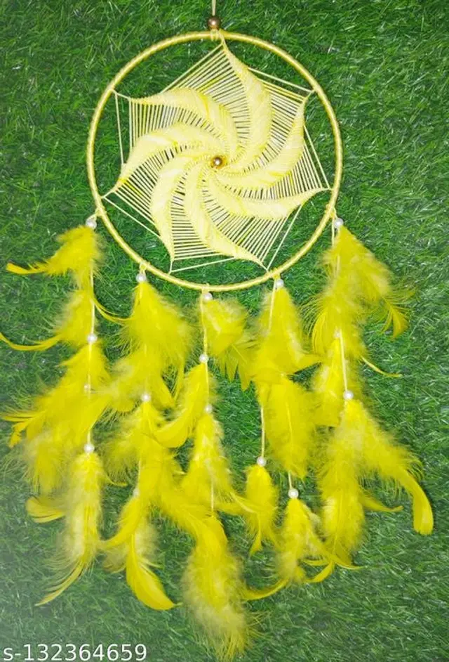 Feather Wall Hanging Dream Catcher, Yellow