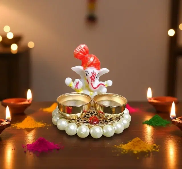 Metal Decoretive Pooja Thali, Multicolour Pack of 1