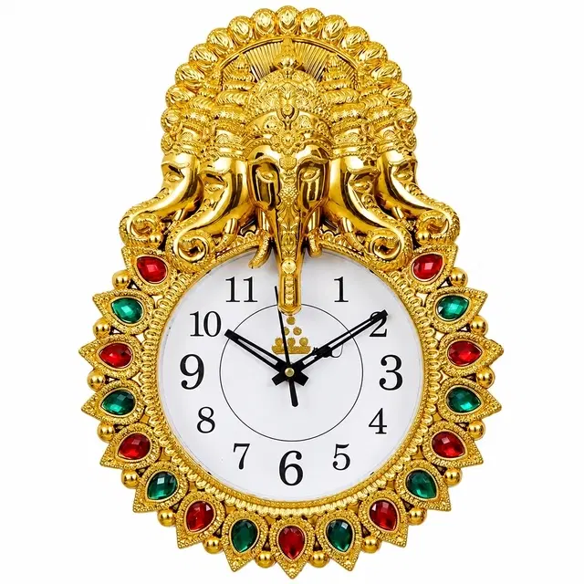 Decorative 5 Face Ganesha Analog Wall Clock, Medium [11" × 11"] (Gold)