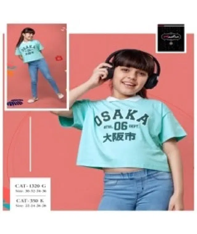 Cotton Printed Tops/Tunics for Girls, Sky Blue (30)