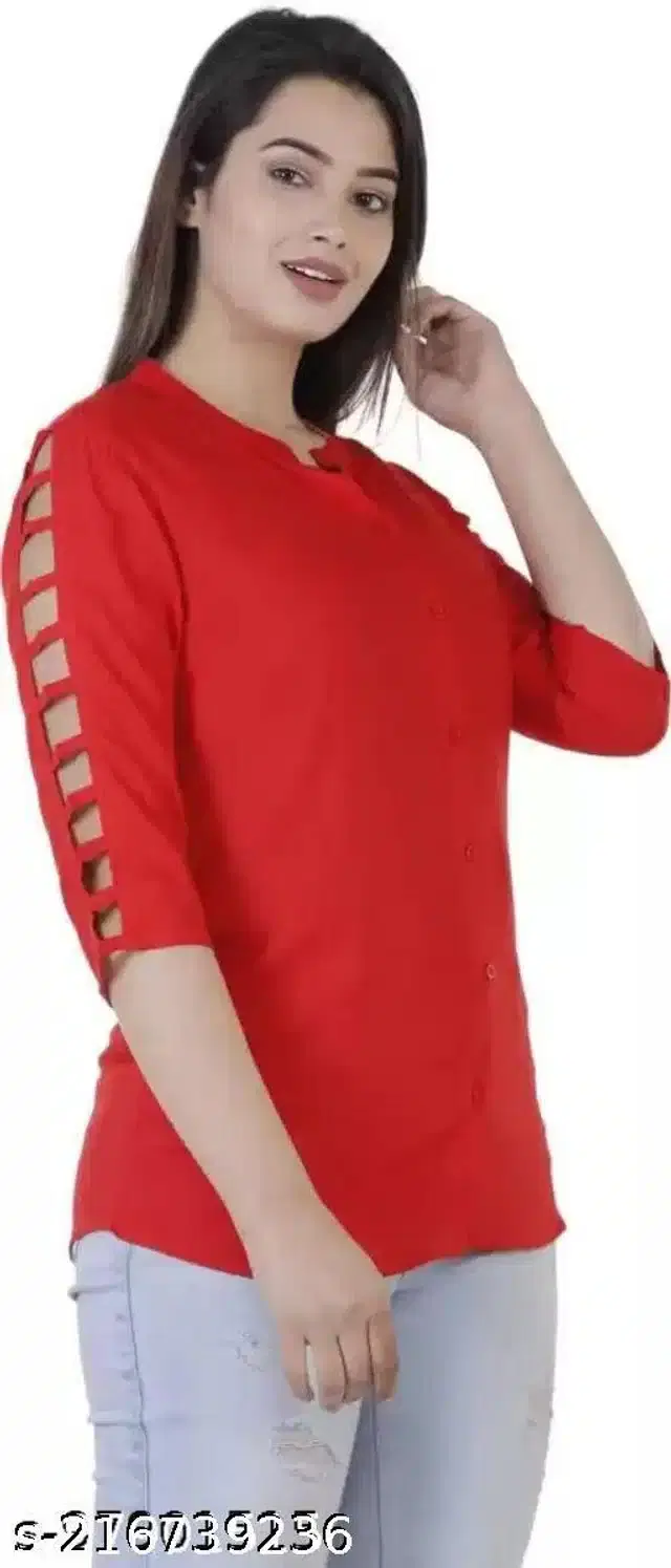 Three Quarter Sleeves Shirt for Women (Red, S)