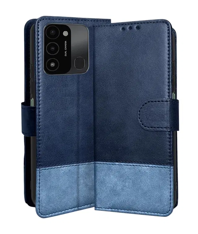 Artificial Leather Mobile Flip Cover for Tecno Kg5P / Spark 9, Blue