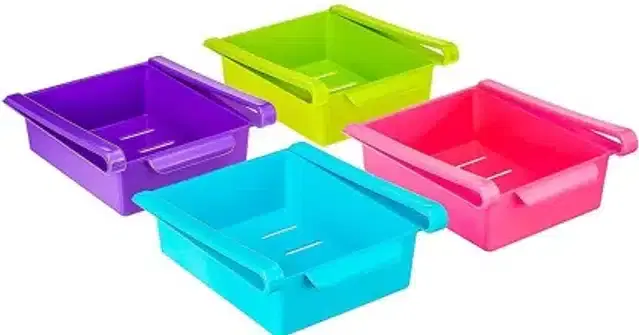Adjustable Fridge Storage Basket, Multicolor, Pack of 4