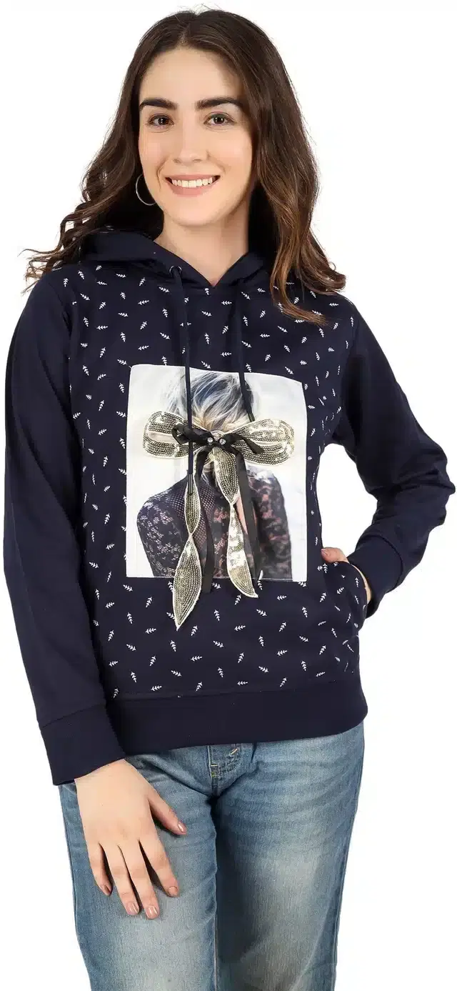 Full Sleeves Hooded Sweatshirt for Women (Navy Blue, M)