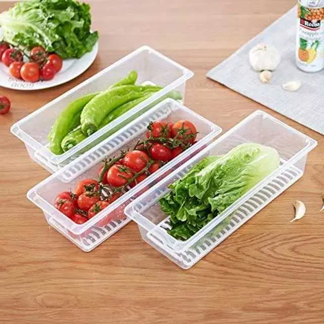 Food Storage Container With Removable Drain Plate And Lid Fridge Storage, Pack Of 3, R-018