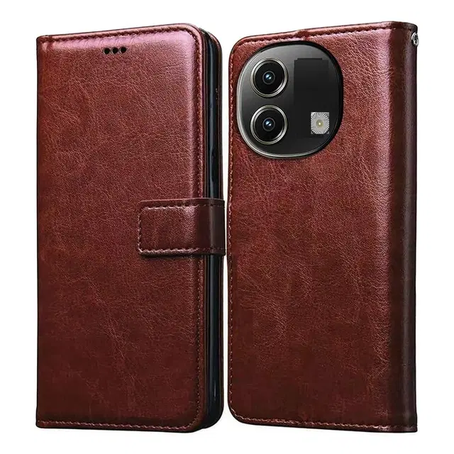 Artificial Leather Mobile Flip Cover for LAVA Storm Play 5G (Brown)