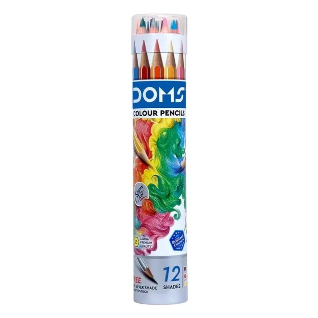 Doms Round Tin 12 Shades 3.3Mm Hexagonal Shaped Color Pencils [Set Of 12, Multicolor]