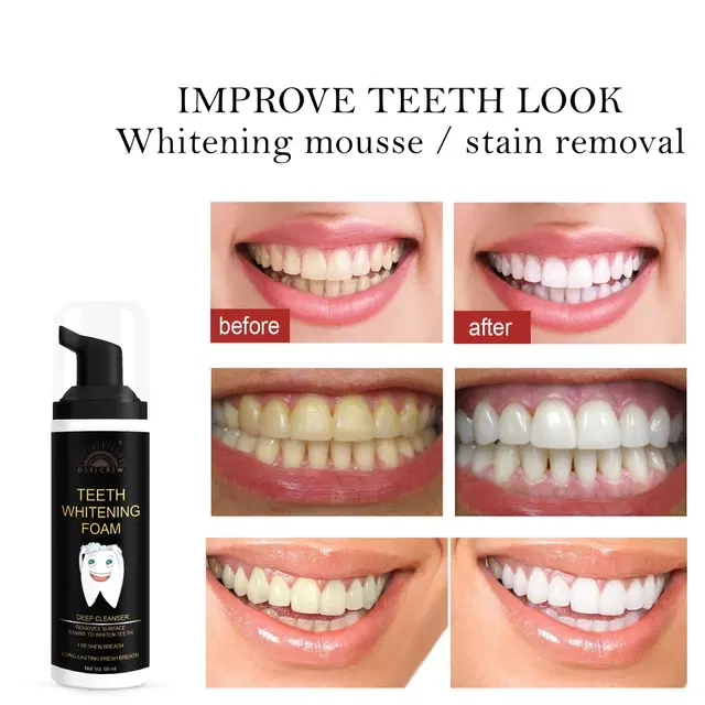 Desi Crew Activated Charcoal Instant Teeth Whitening Foam, 60 ml