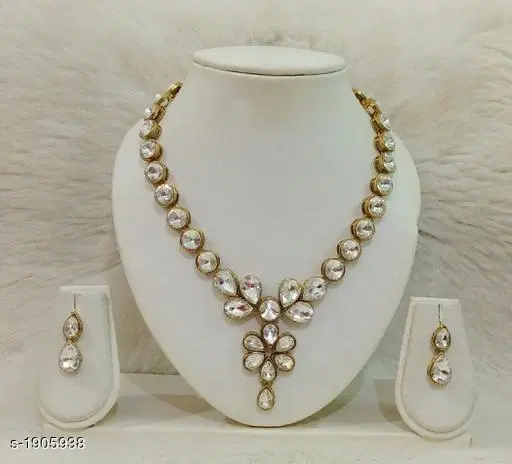 Women'S Alloy Gold Plated Jewellery Set for Women & Girls, White