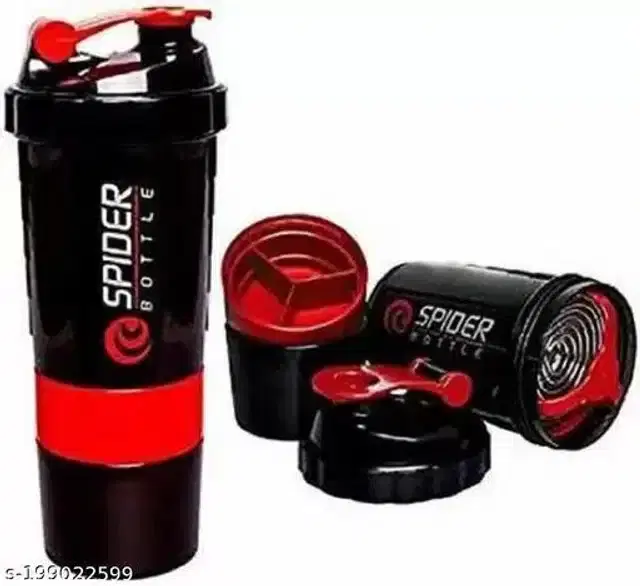 Plastic Gym Shaker and Sipper, Black & Red, 600 ml