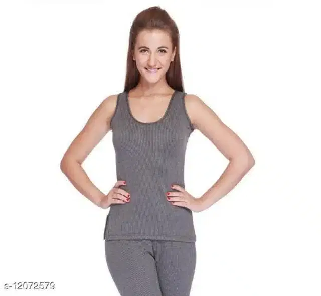 Polycotton Thermal Top for Women (Dark Grey, S)