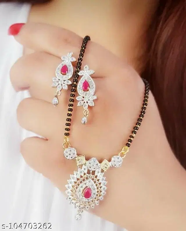 Alloy Mangalsutra with Earrings for Women, Set of 1 (Multicolor)