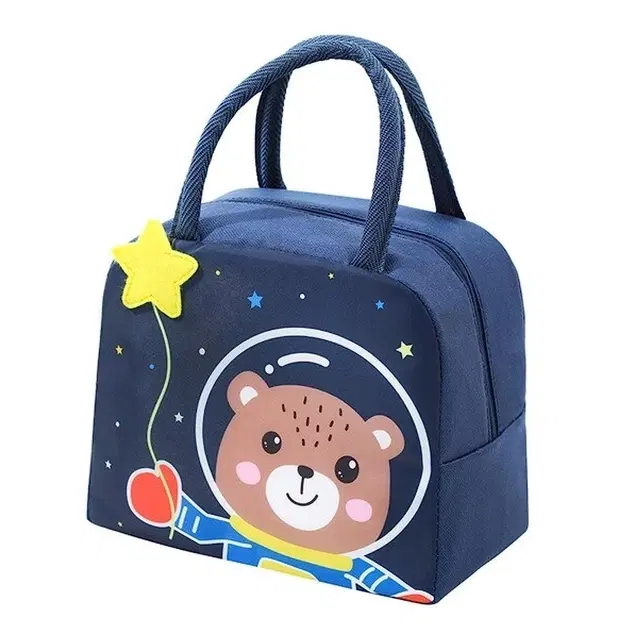 Cute Space Bear Design Insulated Lunch Bag for Kids (Navy Blue)