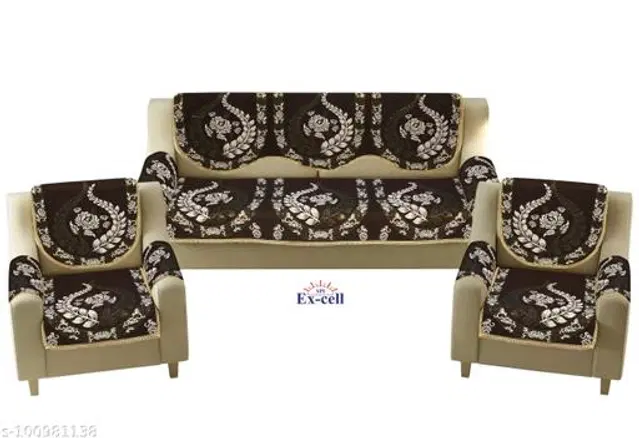Polycotton 5 Seater Sofa Covers, Brown, Set of 1
