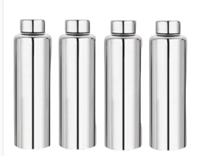 Stainless Steel Water Bottle, Silver, 1000 ml, Pack of 4