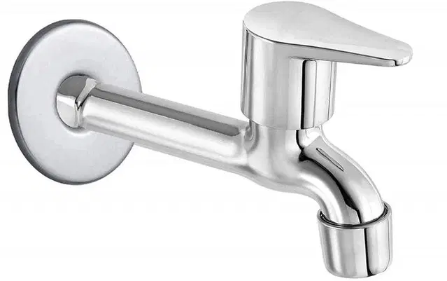 Stainless Steel Long Body Bib Cock Tap with Wall Flange, Silver, Set of 1
