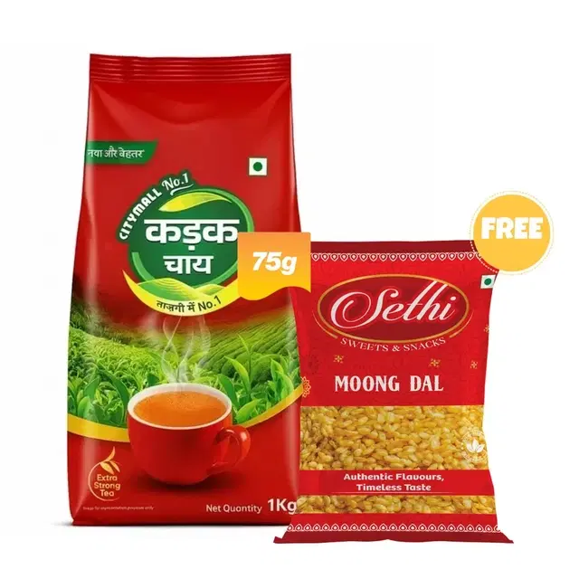 Citymall No.1 Kadak Tea 1 kg + Sethi Moong Dal 75 g (Free)