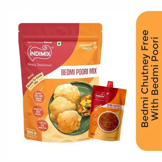 Indimix Bedmi Poori Atta Masala Mix 500 g + Free Chutney