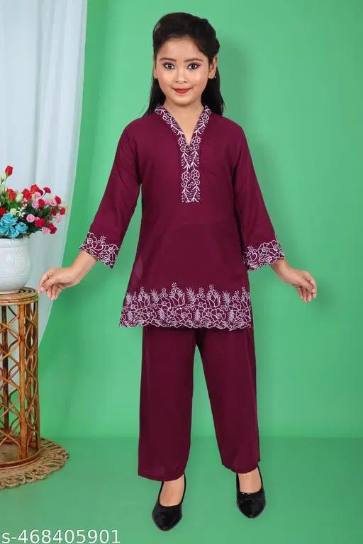 Kurta Pyjama Dupatta Set for Girls (Magenta, 7-8 Years)