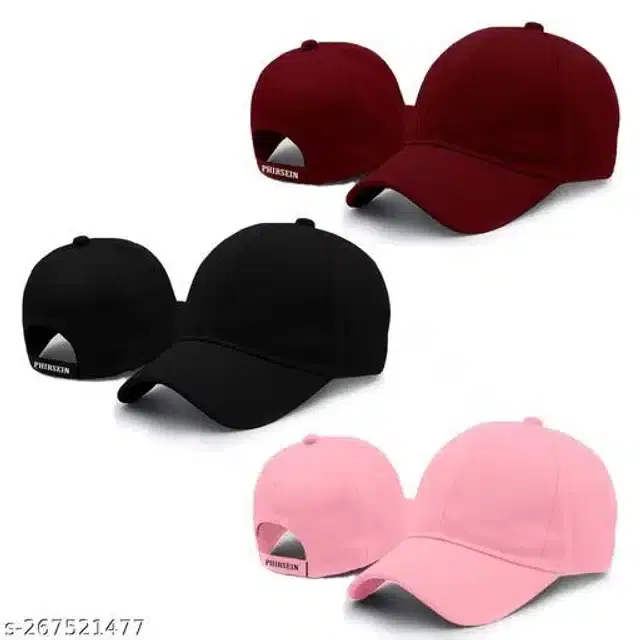 Cotton Caps for Men & Women, Set of 3 (Multicolor)