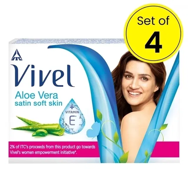 Vivel Aloe Vera Bathing Soap with Vitamin E for Satin Soft skin 4X44 g (Pack of 4)