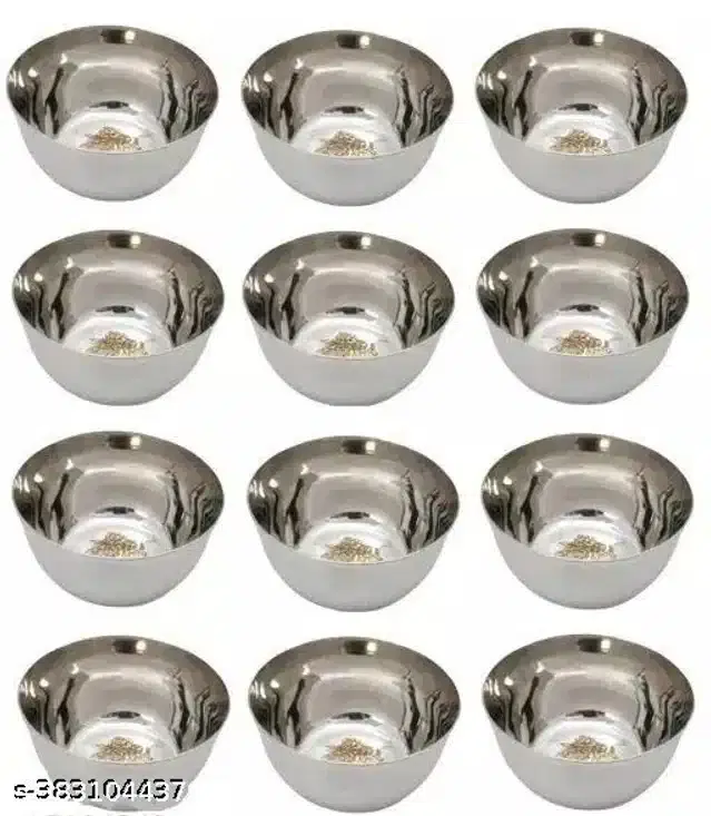 Stainless Steel Bowls, Silver, 250 ml, Pack of 12