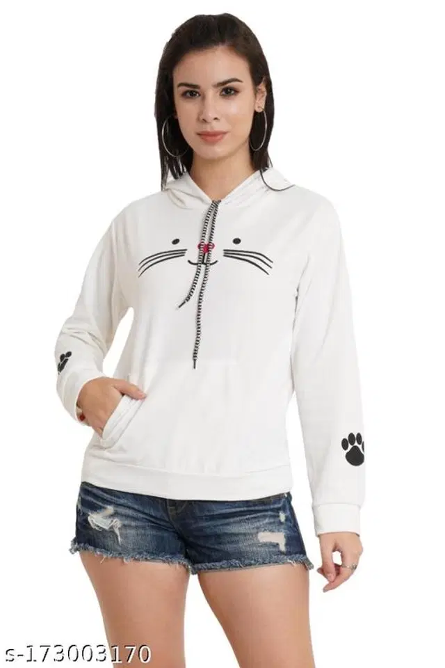 Polyester Hoodie for Women (White, S)