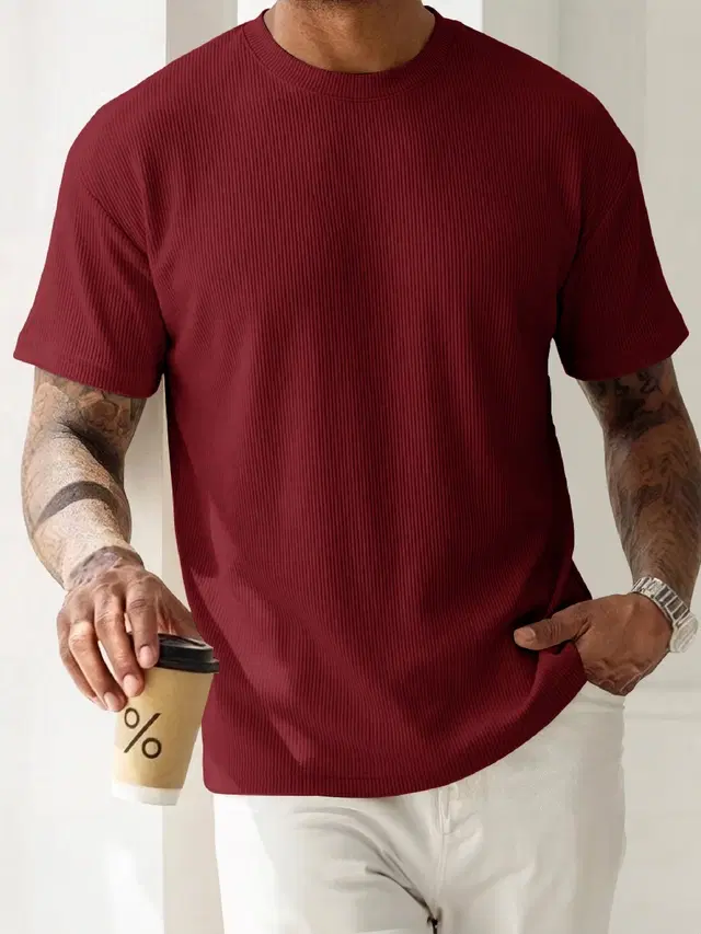 Casual T-shirt for Men (Maroon, M)