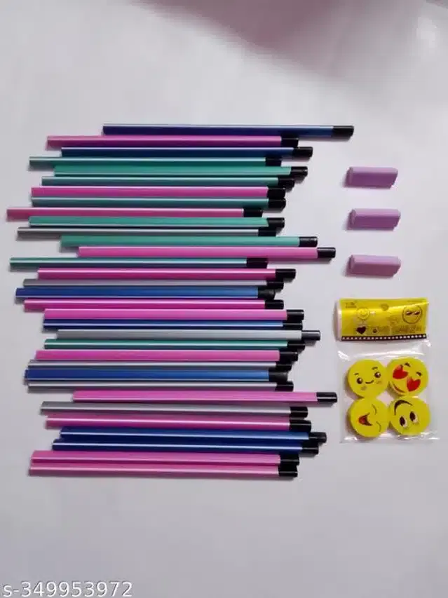 , 40 Pcs Pencil with 8 Pcs Eraser, Multicolor, Set of 2