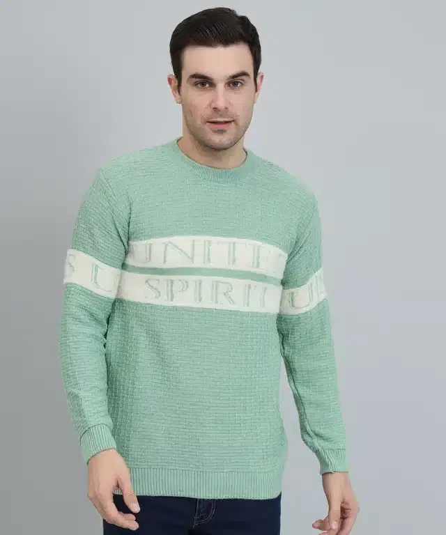 Wool Blend Printed Sweater for Men (Light Green, L)