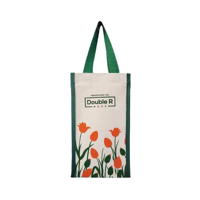 TerraHome x Double-R Canvas Water Bottle Bag Carrier | Reusable Travel Tote for Office, Gym & Picnic | Durable Off-White Bottle Holder with Handle (32x15x9 cm, 1 Compartment)
