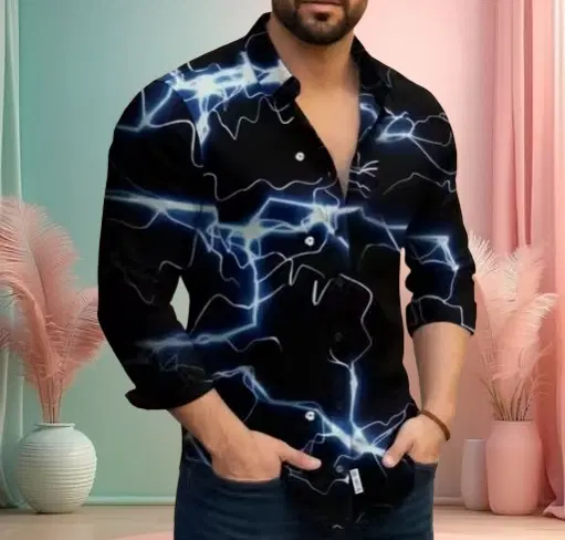 Printed Casual Shirts for Men (Blue, S)