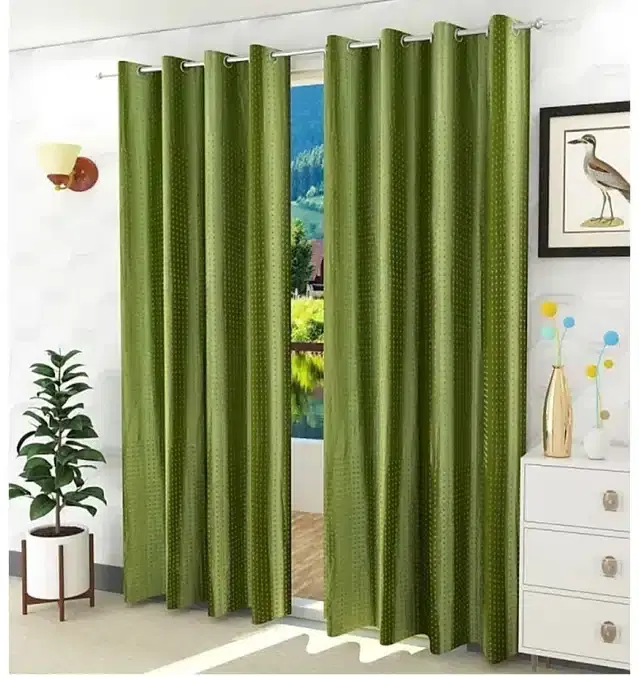 Emboss Door & Window Curtains, Pack of 2, Green, 5 feet