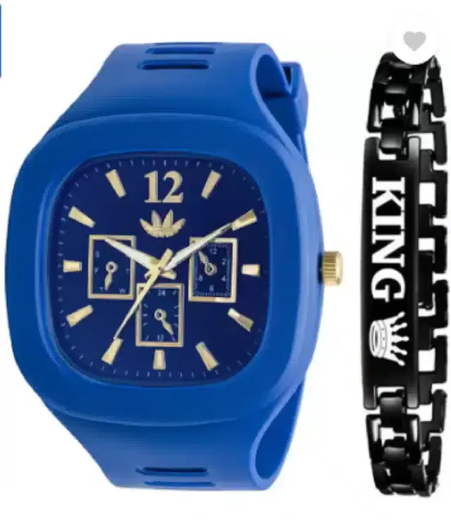 Analog Watch & Bracelet for Men, Pack of 2 (Blue & Black)