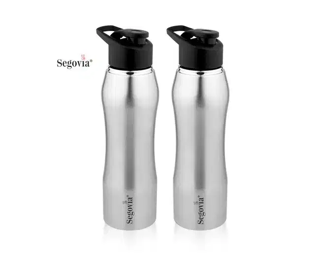 Stainless Steel Aqua Single Walled Water Bottle with Sipper Cap, Pack of 2, Silver, 1000 ml, SS-21