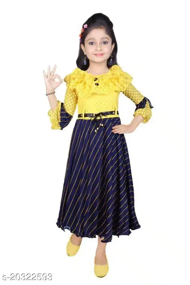 Ethnic Gown for Girls (Yellow & Blue, 4-5 Years)