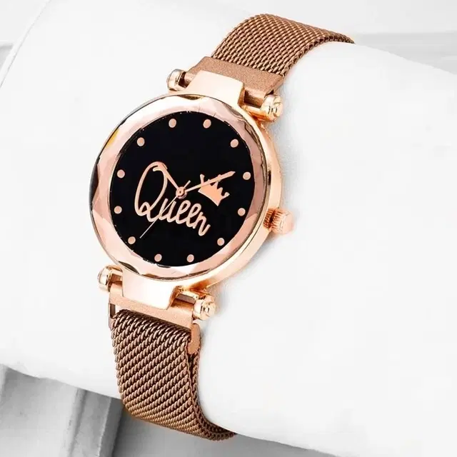 Round Dial Analog Watch for Women, Gold