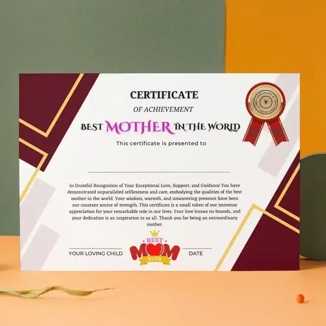 Best Mother Certificate, Multicolor