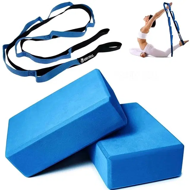 Yoga Blocks And Stretch Strap Set For Flexibility, Balance & Support