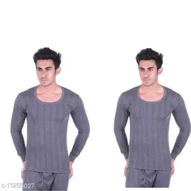 Cotton Thermal Top for Men, Pack of 2 (Dark Grey, M)