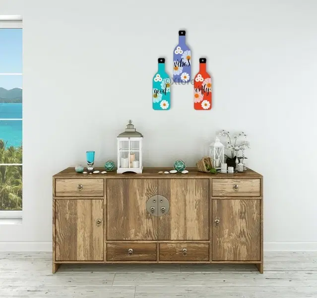 Kc Arts Good Vibes Mdf Bottle Wall Hanging Set Of 3