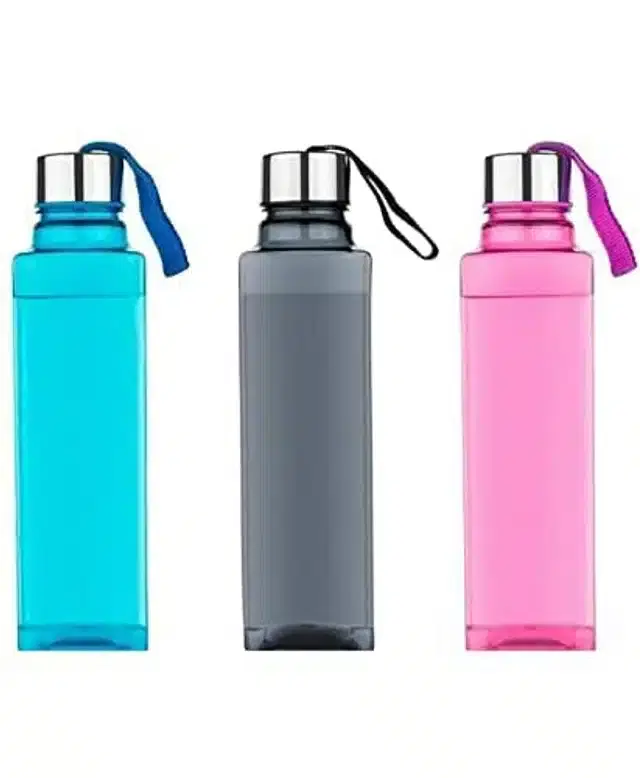 Plastic Water Bottle Set, Pack of 3, 1000 ml, Multicolor
