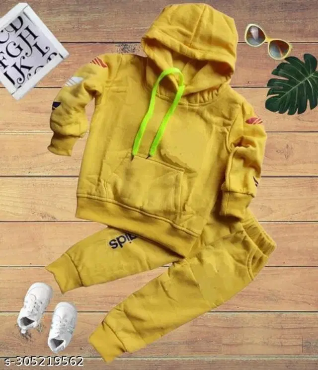 Cotton Solid Clothing Sets for Boys & Girls (Yellow, 0-1 Years)