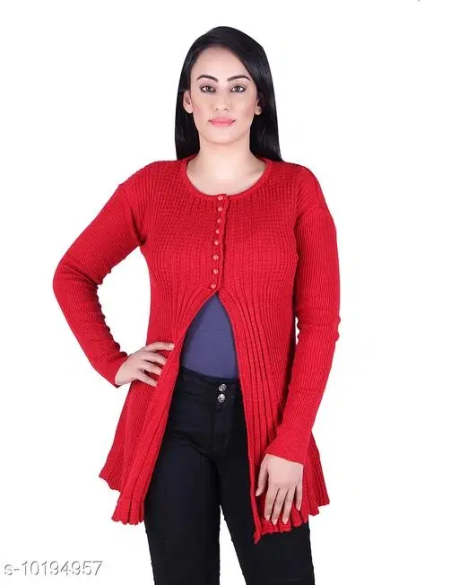 Acrylic Solid Sweater for Women (Red, M)