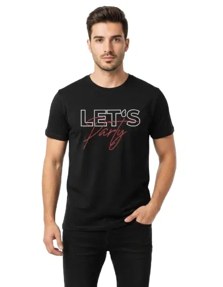 Polyester Printed T-Shirt for Men, Black (S)